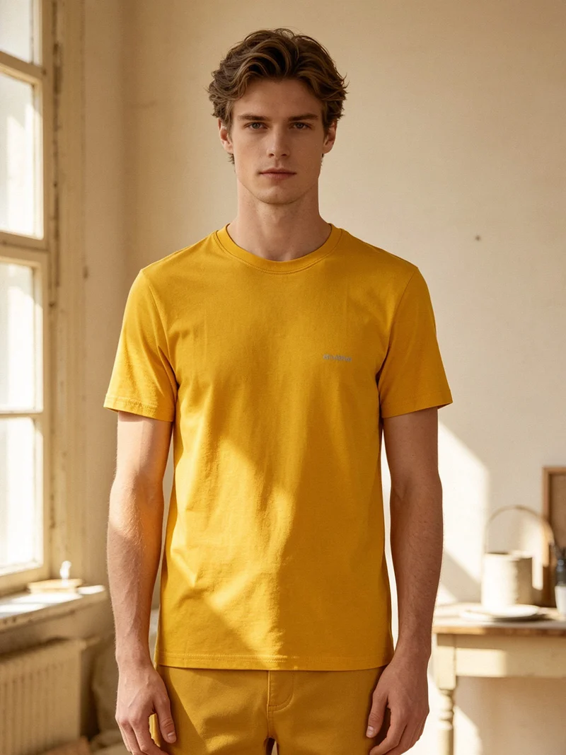 T-shirt intima da uomo girocollo in cotone - senape