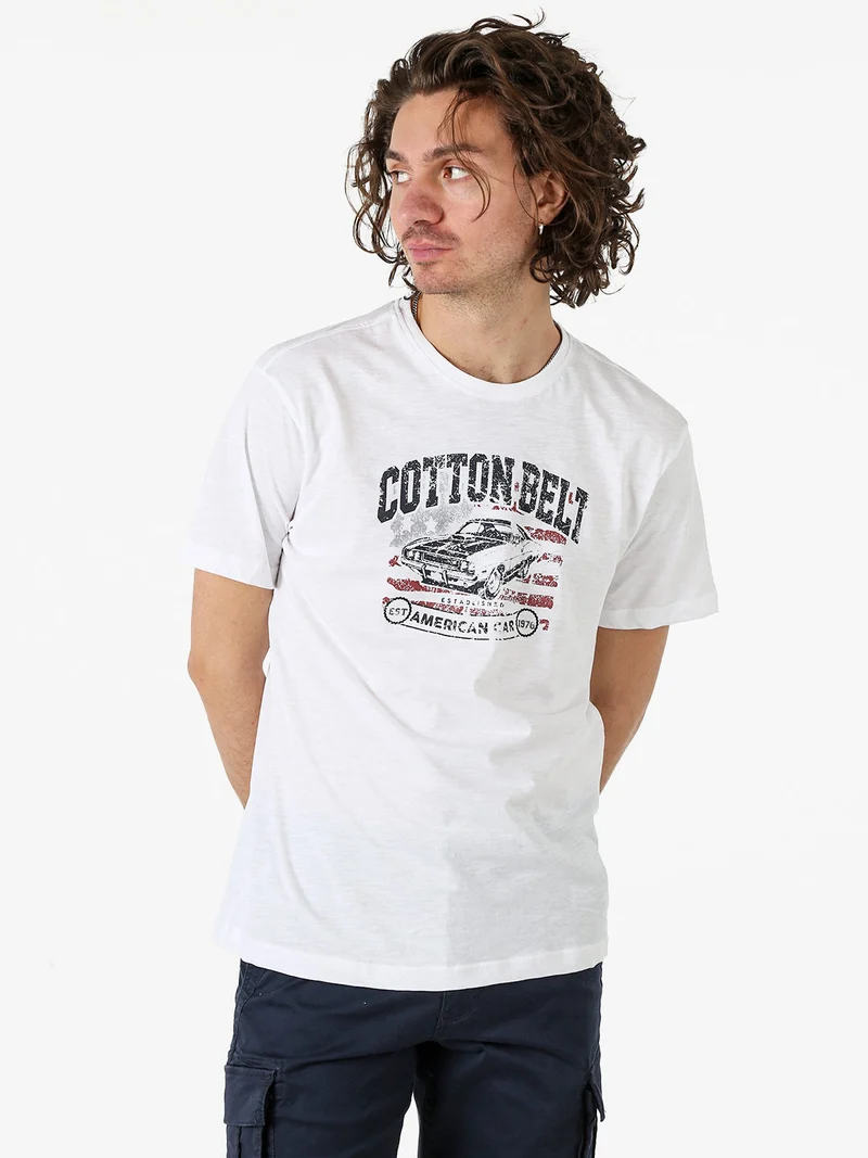 T-shirt da uomo in cotone con stampa - bianco