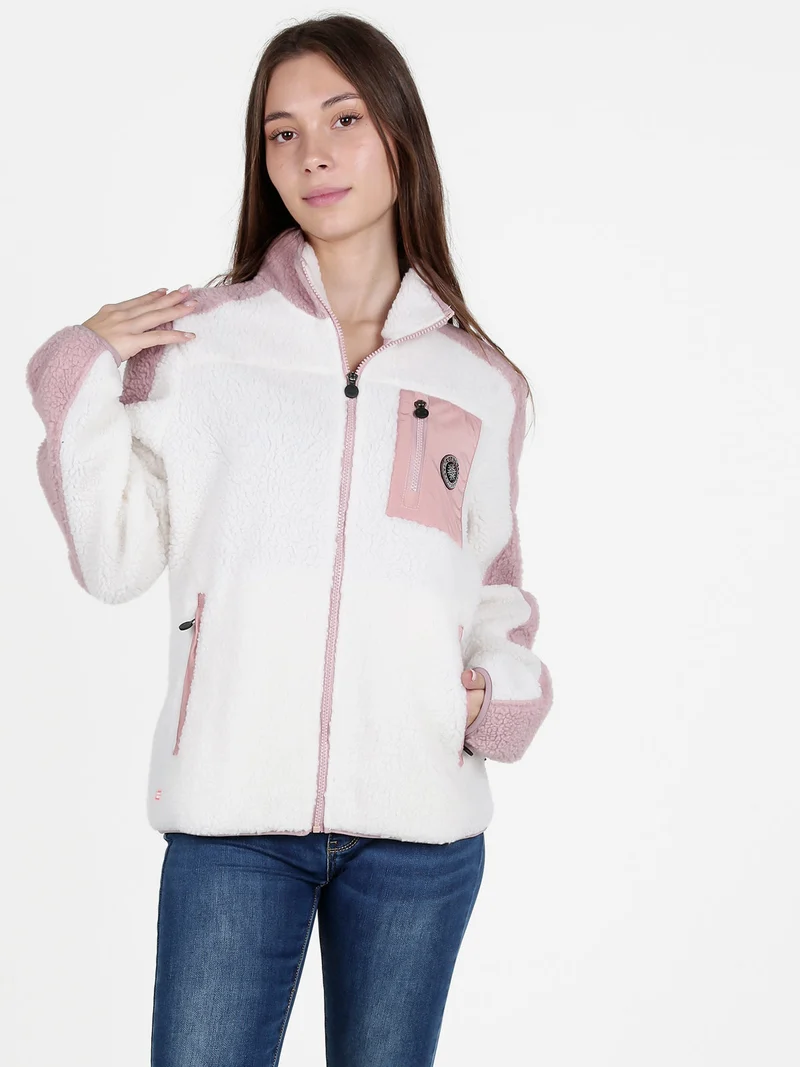 Felpa donna pesante in ecopelo con chiusura zip - bianco