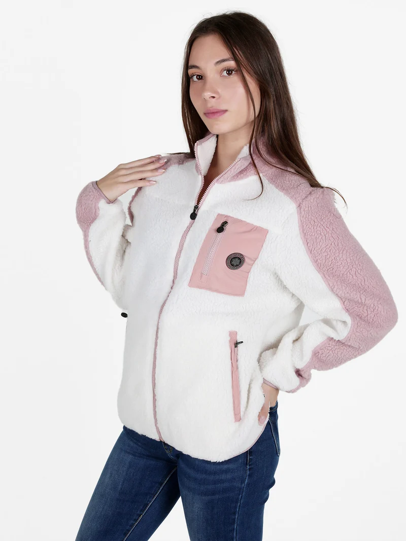 Felpa donna pesante in ecopelo con chiusura zip - bianco