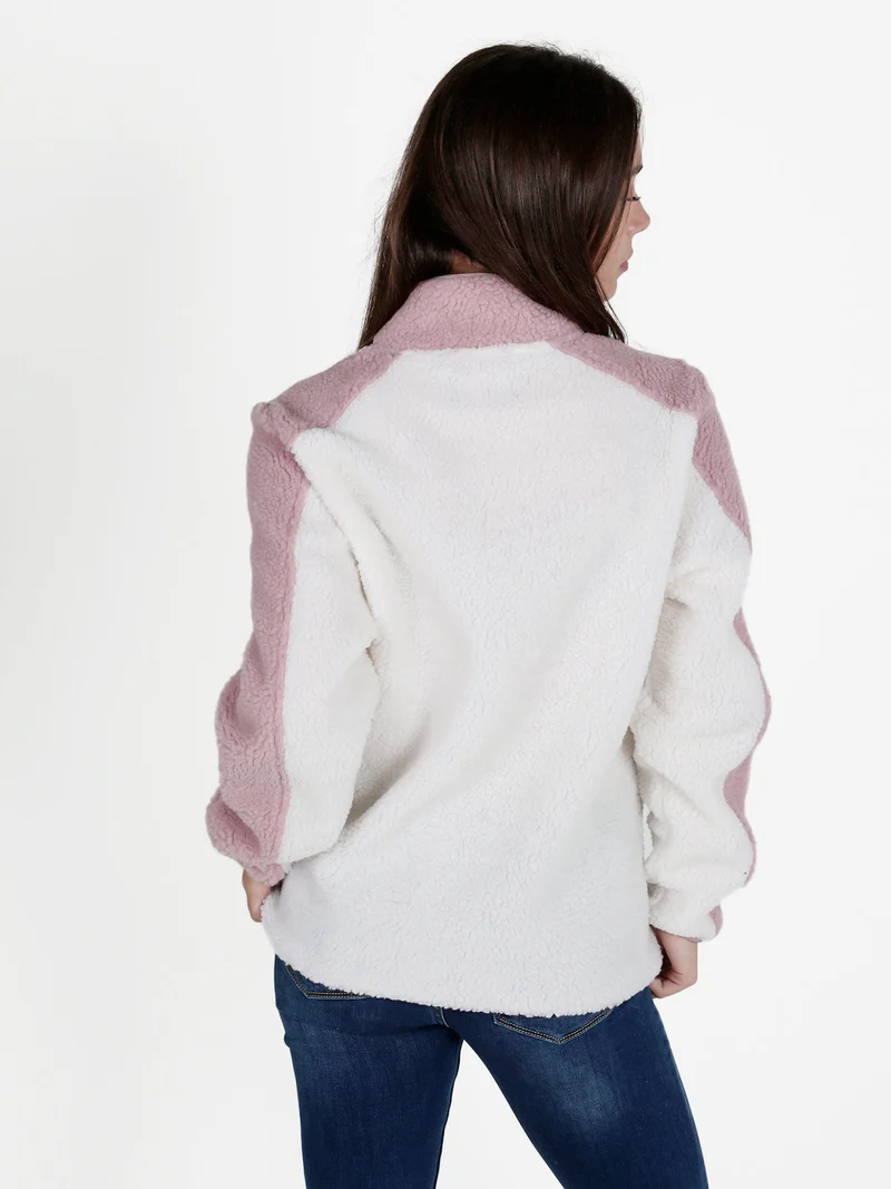 Felpa donna pesante in ecopelo con chiusura zip - bianco