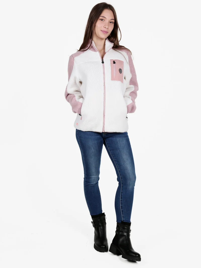 Felpa donna pesante in ecopelo con chiusura zip - bianco