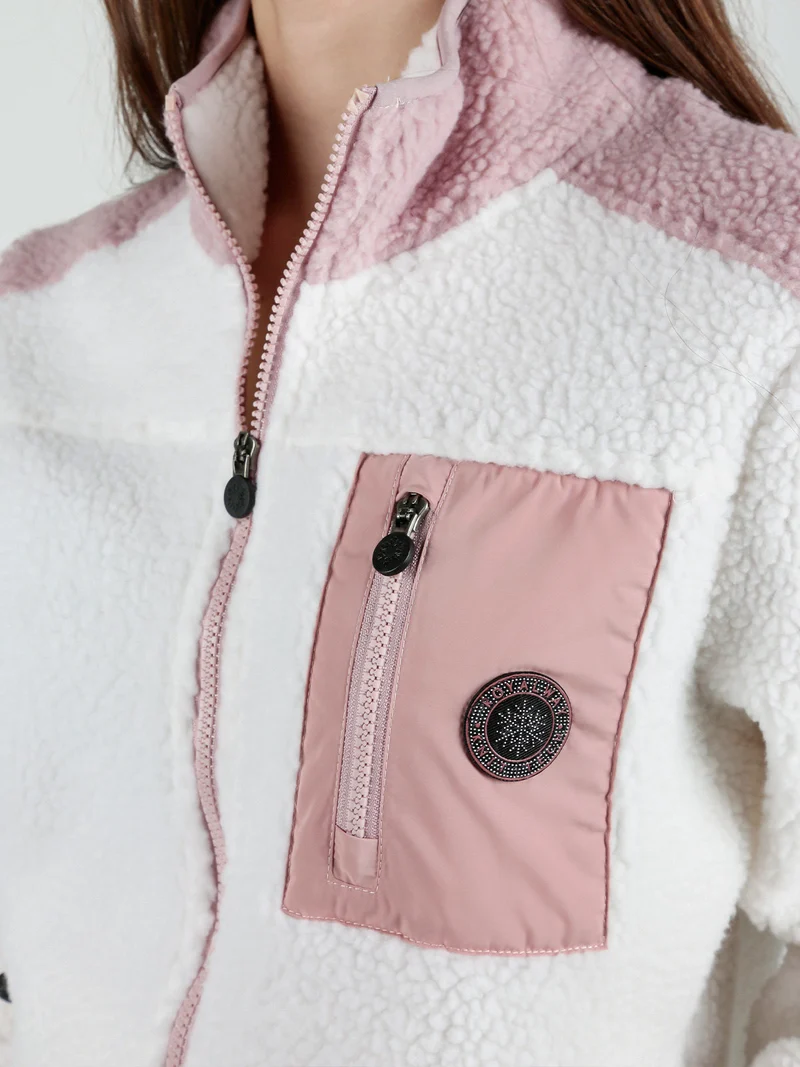 Felpa donna pesante in ecopelo con chiusura zip - bianco