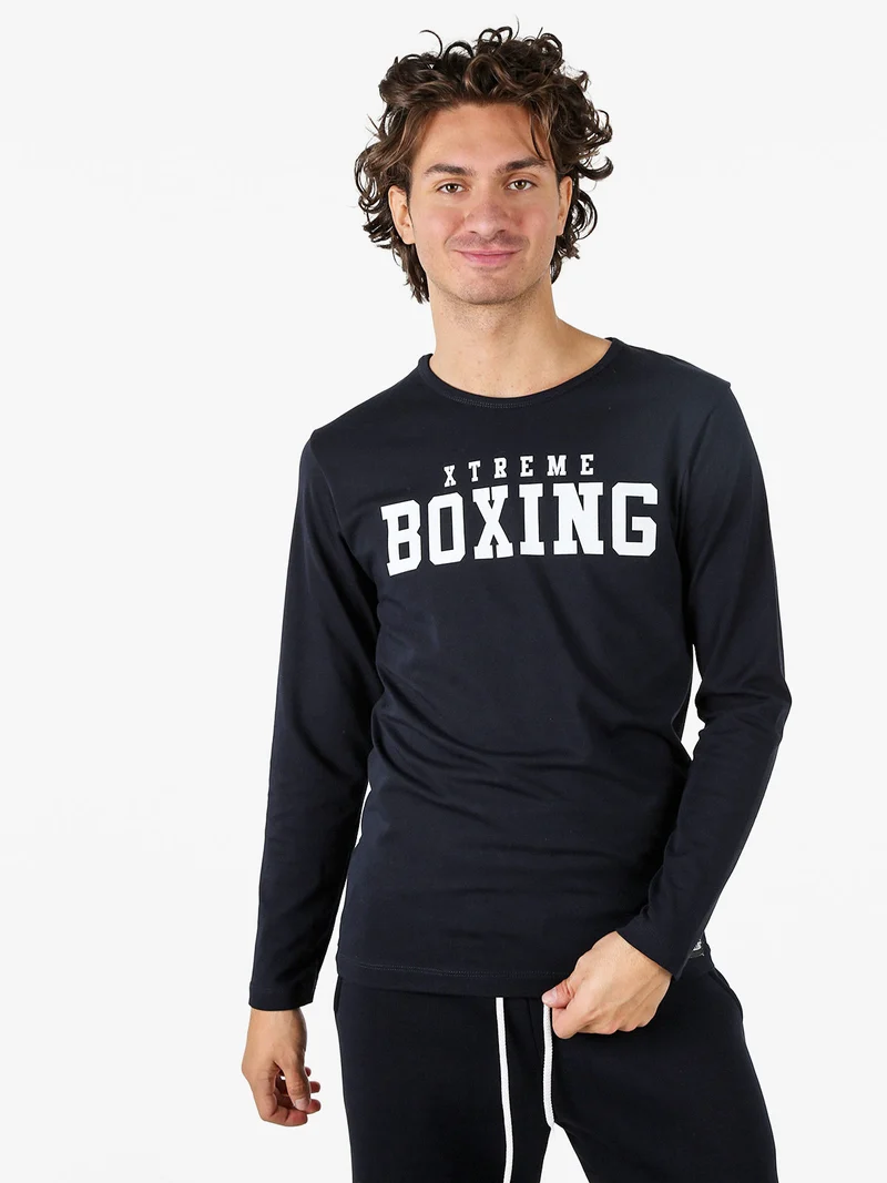 T-shirt da uomo a maniche lunghe con logo - blu scuro