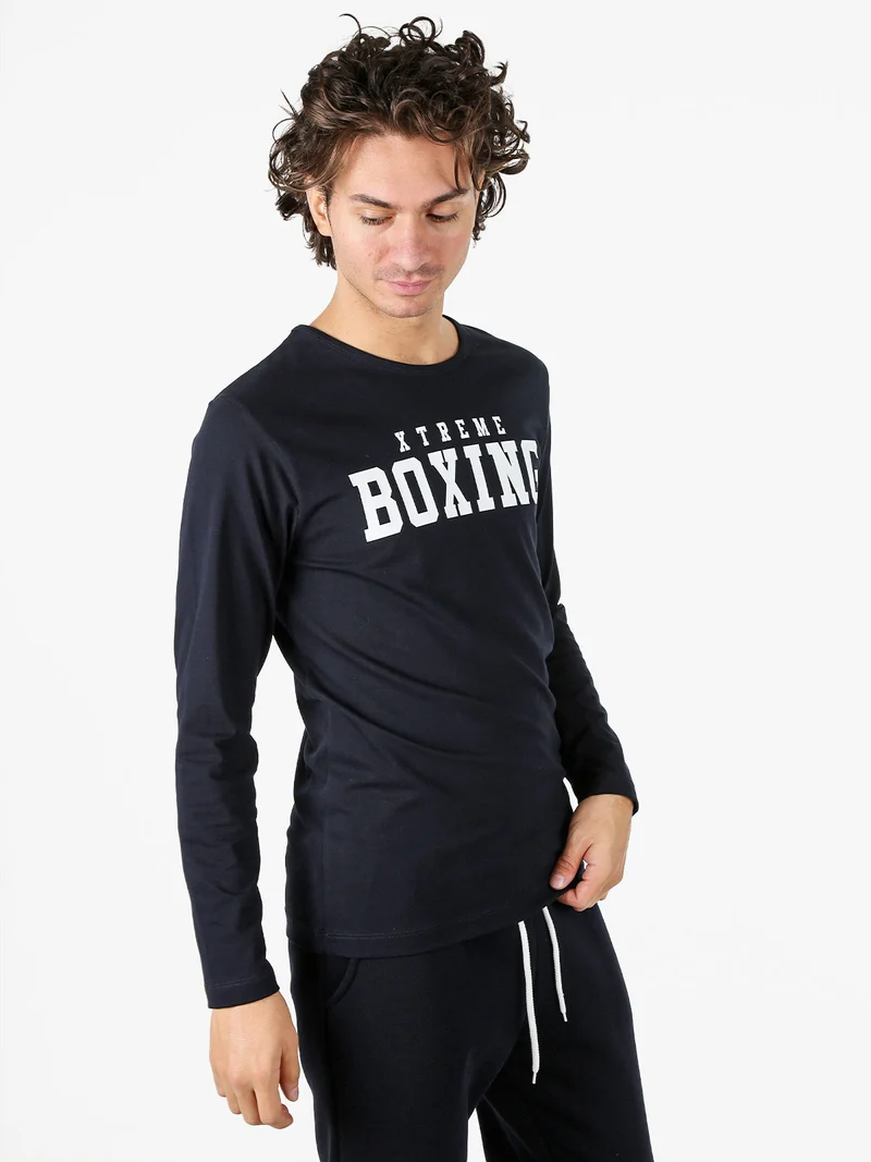 T-shirt da uomo a maniche lunghe con logo - blu scuro