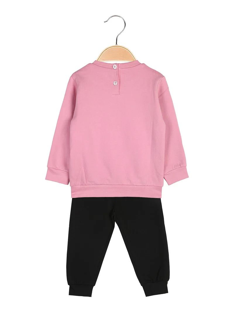 Completo tuta 2 pezzi glitter da neonata con interno felpato - rosa