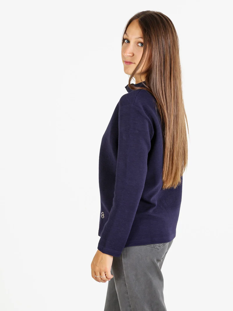 Maglia donna a maniche lunghe accollata - blu scuro