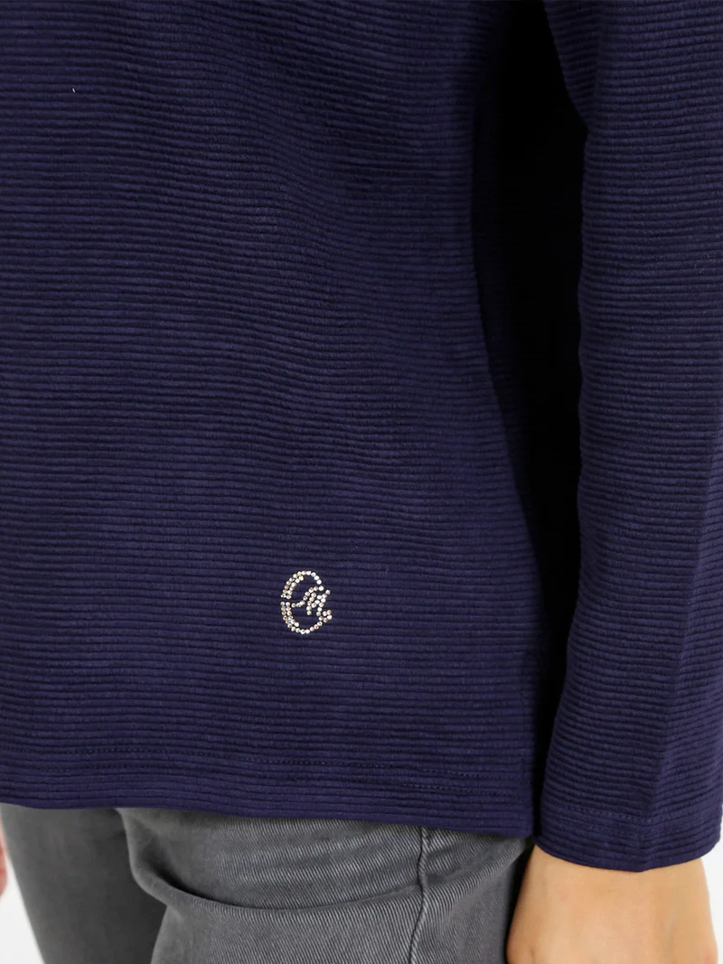 Maglia donna a maniche lunghe accollata - blu scuro