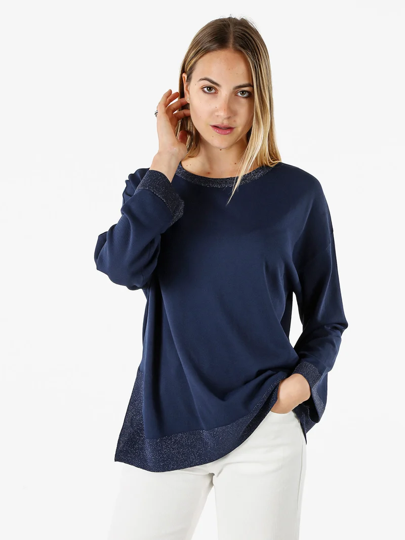 Maglia girocollo da donna con dettagli lurex - blu scuro