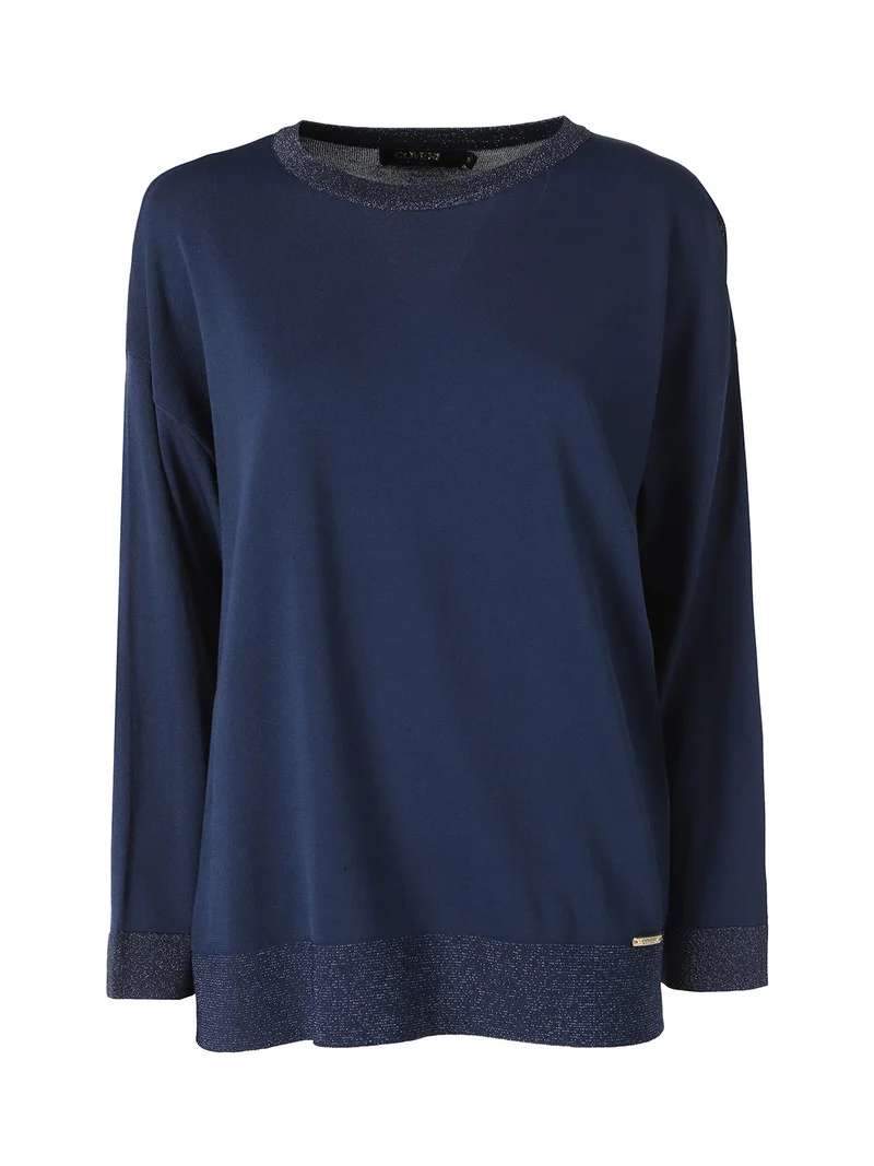Maglia girocollo da donna con dettagli lurex - blu scuro