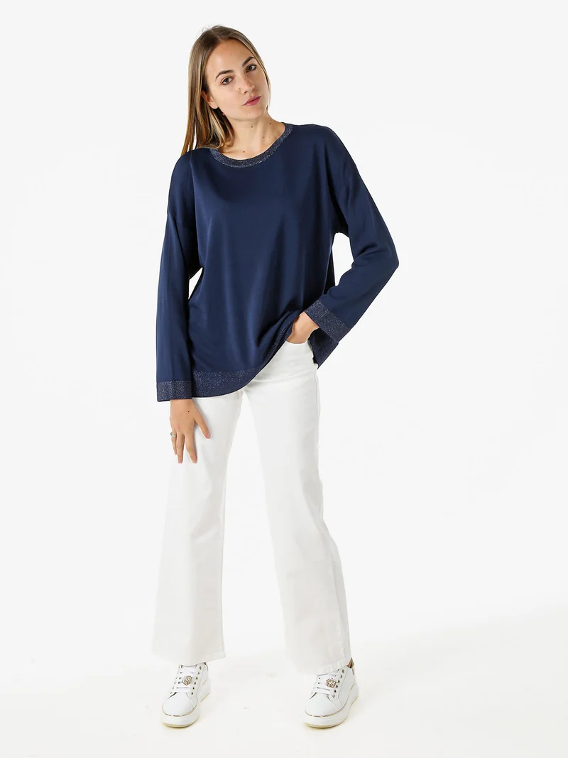 Maglia girocollo da donna con dettagli lurex - blu scuro