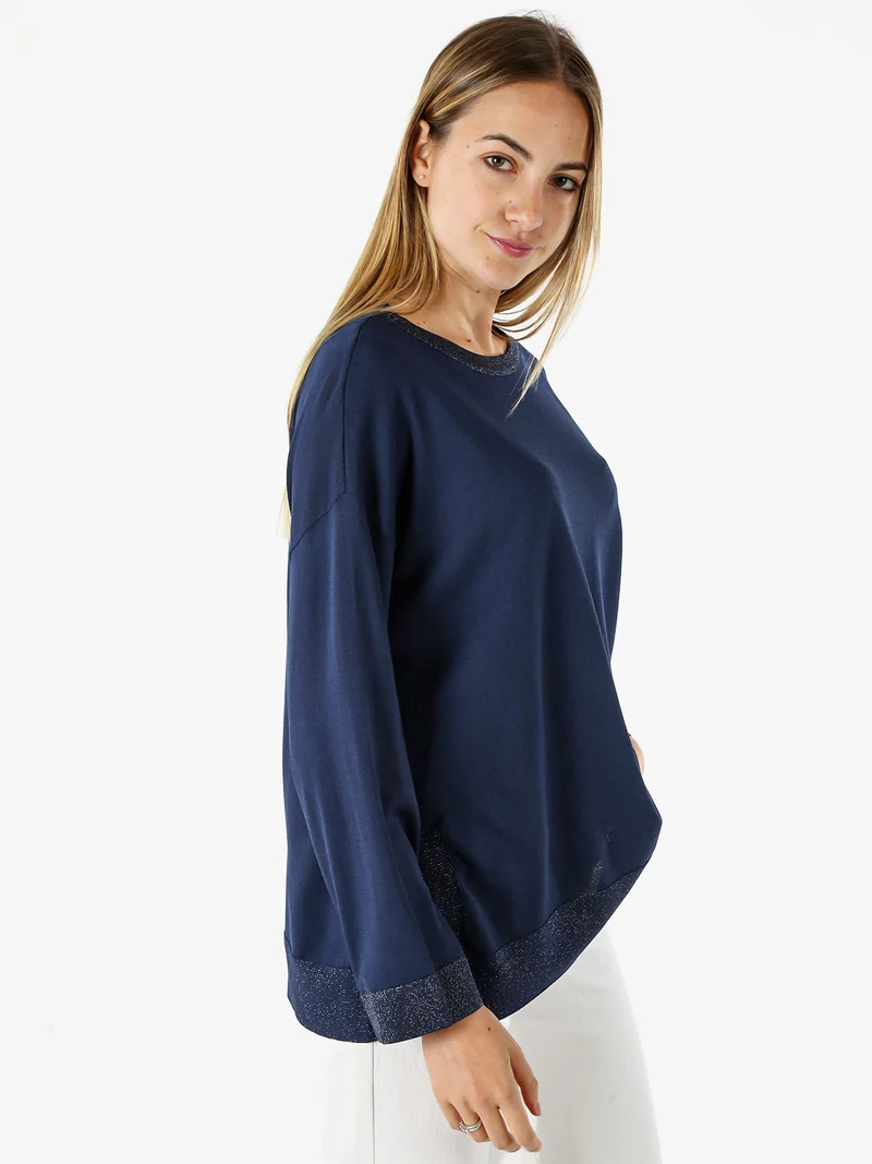 Maglia girocollo da donna con dettagli lurex - blu scuro