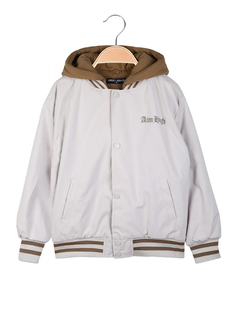 Giubbino da bambino con cappuccio removibile e bottoni - beige