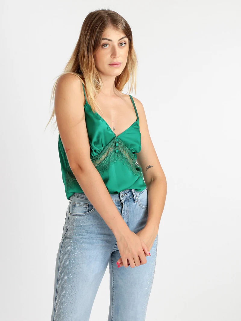 Top donna effetto raso - verde