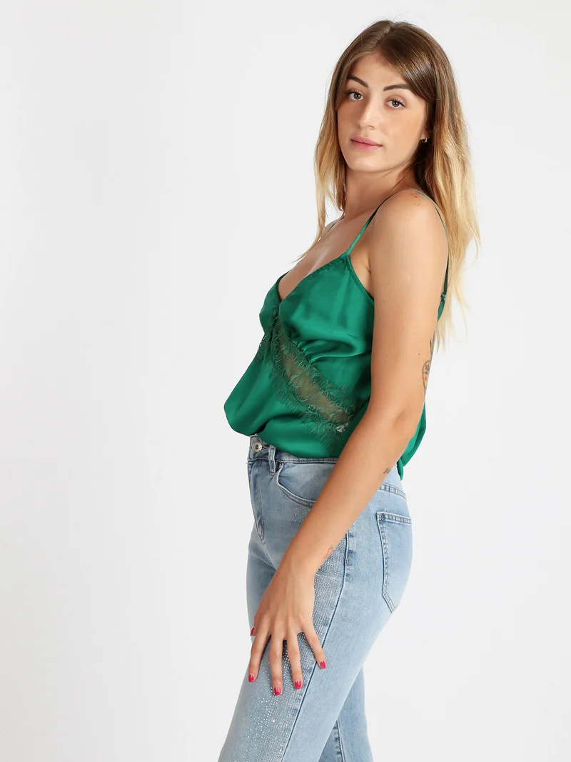 Top donna effetto raso - verde