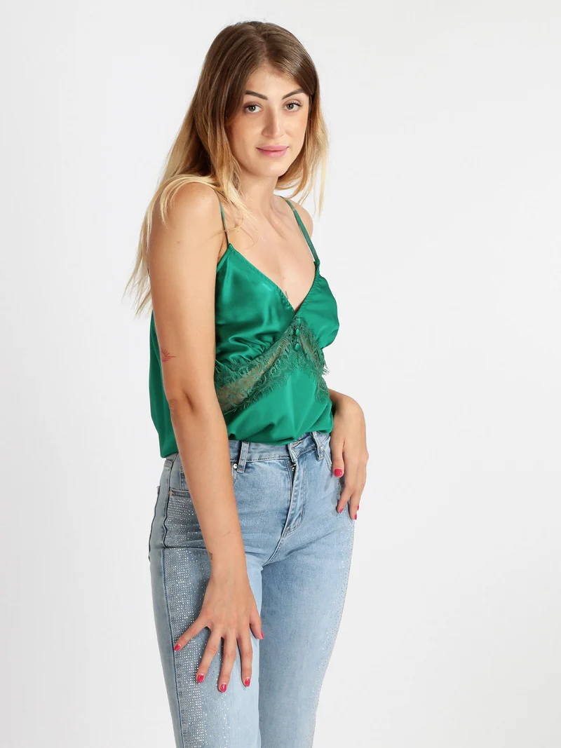 Top donna effetto raso - verde