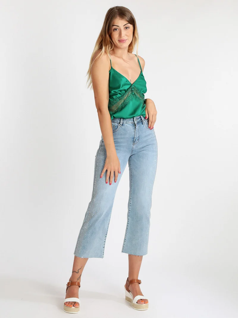 Top donna effetto raso - verde