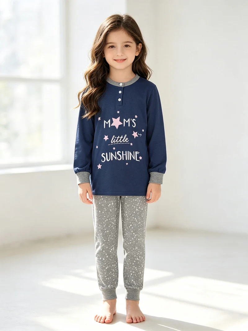 Pigiama lungo bambina con stampa - blu