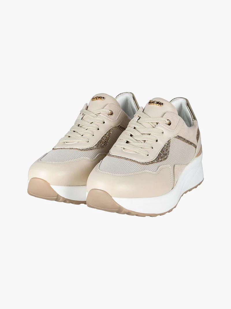 Sneakers donna in mesh e tessuto scamosciato con platform - beige