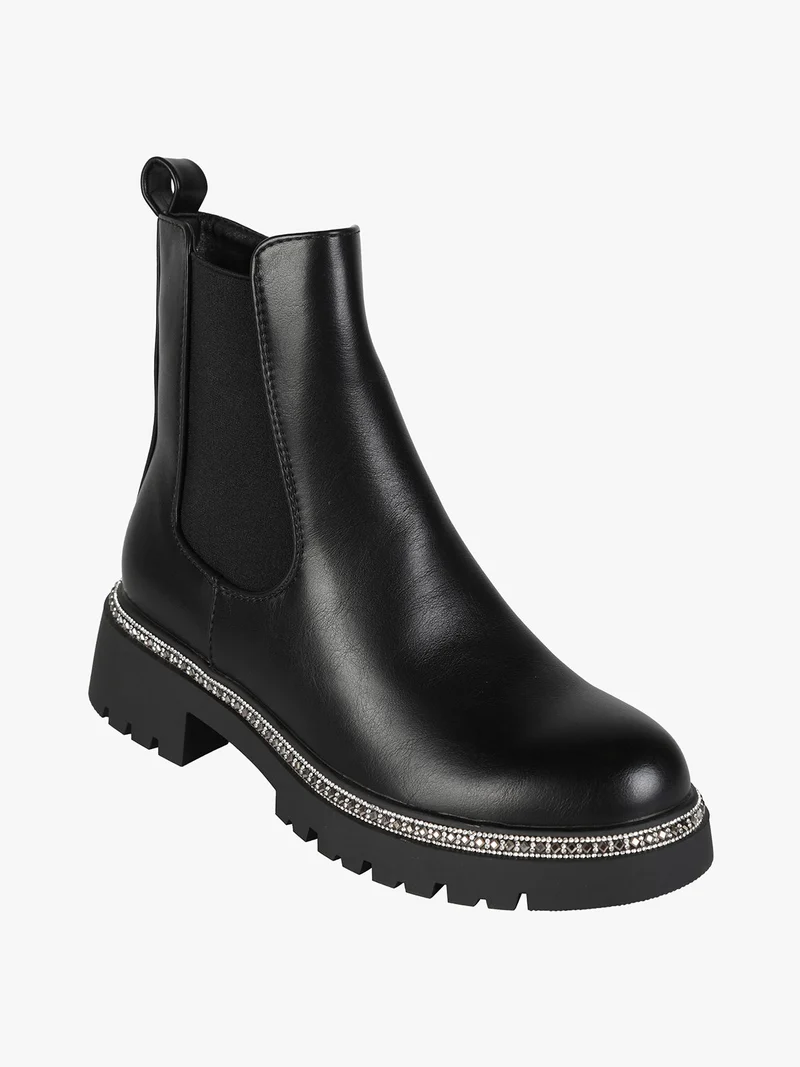 Stivaletti donna con strass e cerniera - nero