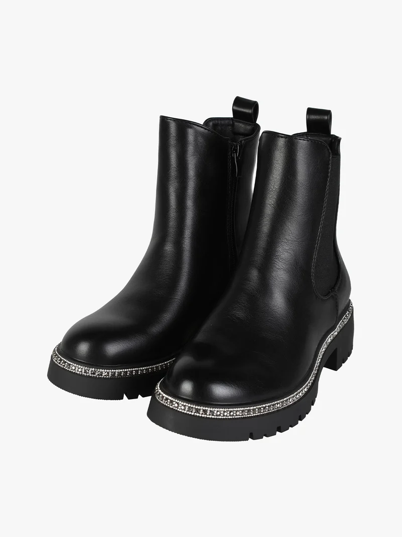 Stivaletti donna con strass e cerniera - nero