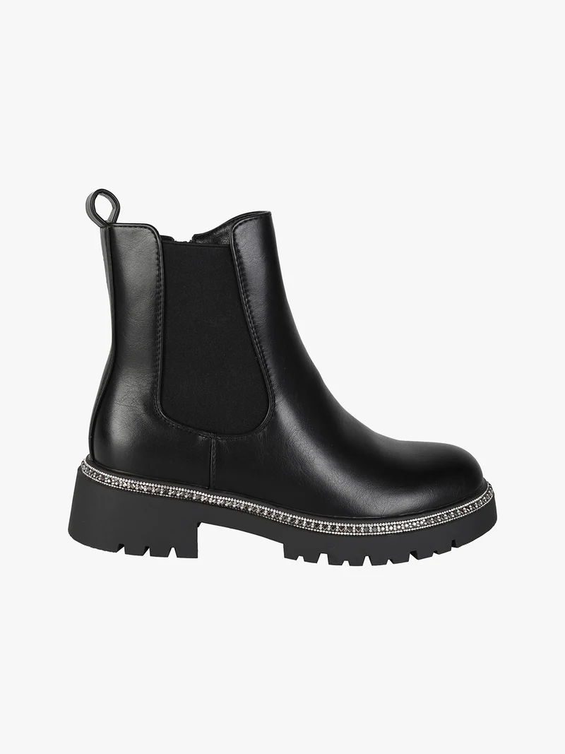 Stivaletti donna con strass e cerniera - nero
