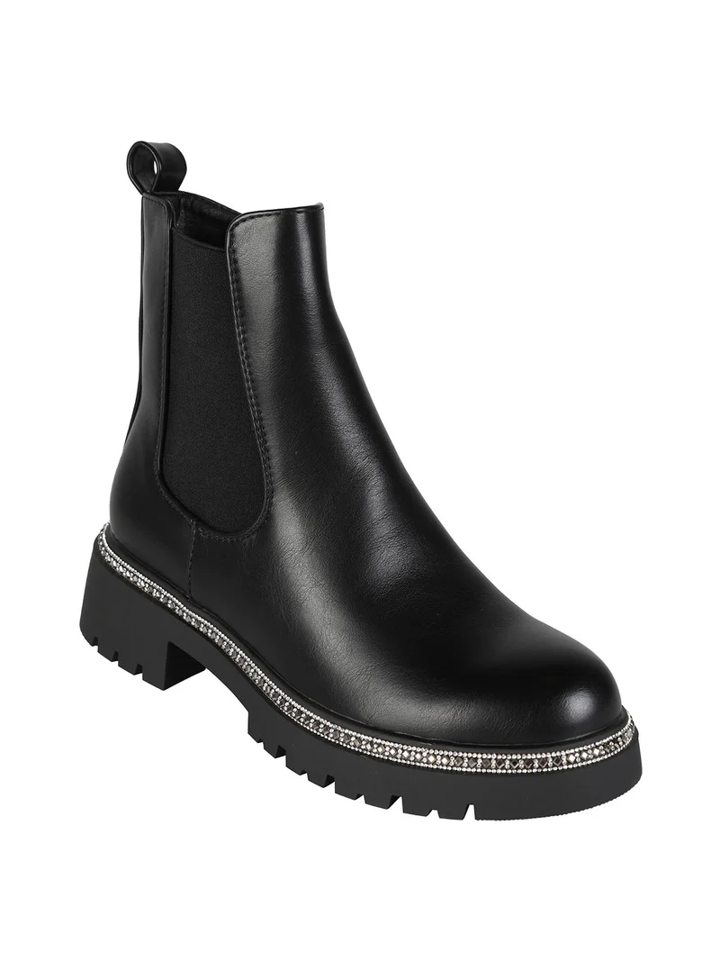 Stivaletti donna con strass e cerniera - nero