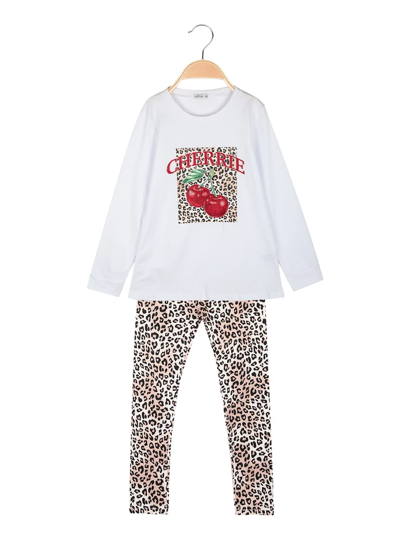 Completo 2 pezzi da bambina con leggings maculati - bianco