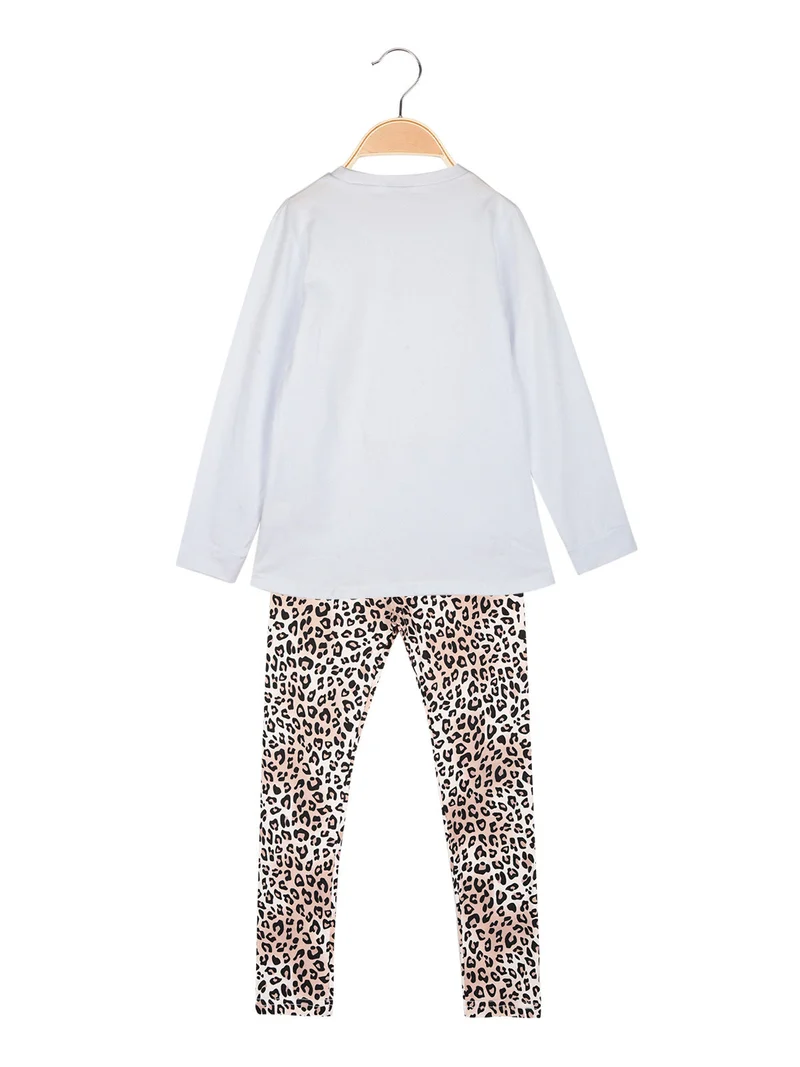 Completo 2 pezzi da bambina con leggings maculati - bianco