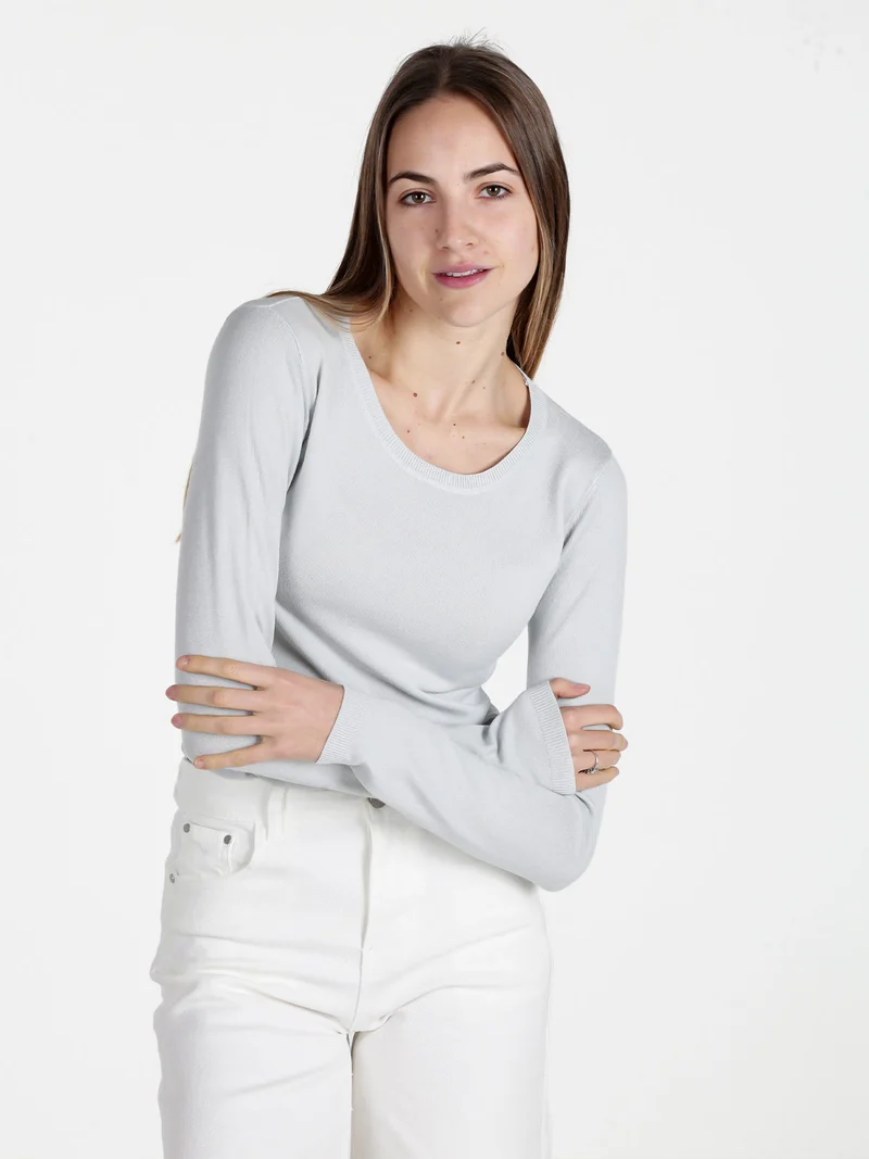 Pullover girocollo da donna in maglia - perla