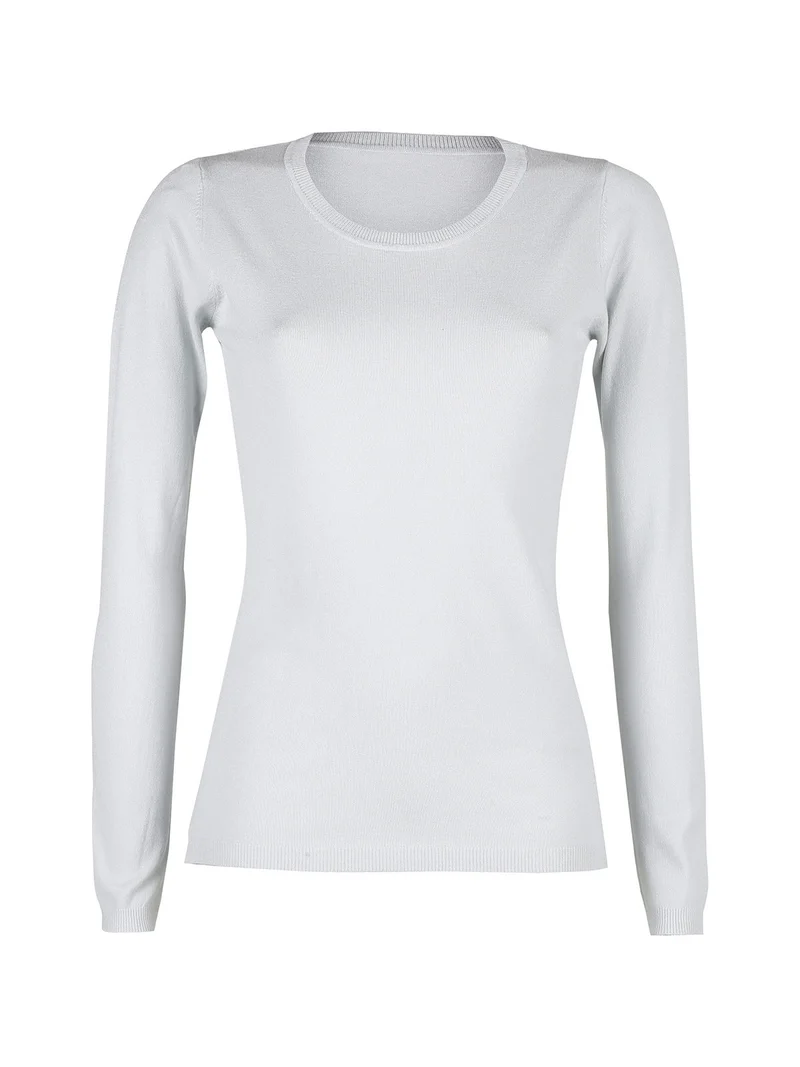 Pullover girocollo da donna in maglia - perla
