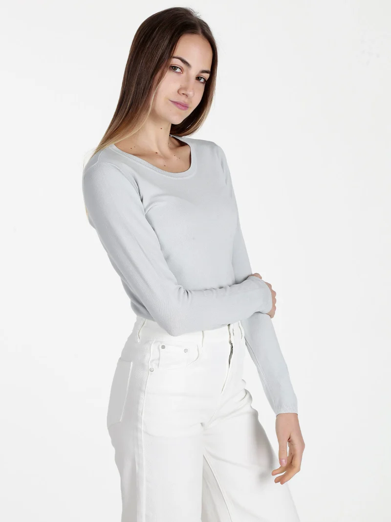 Pullover girocollo da donna in maglia - perla
