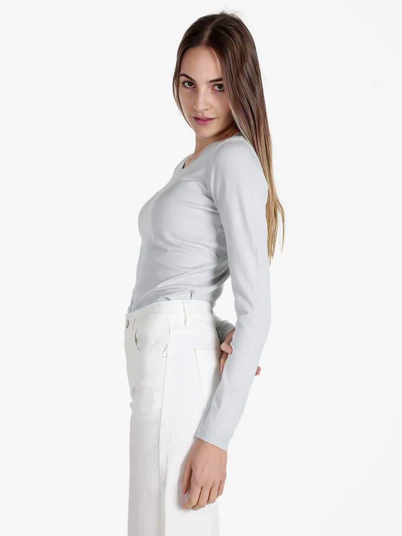 Pullover girocollo da donna in maglia - perla