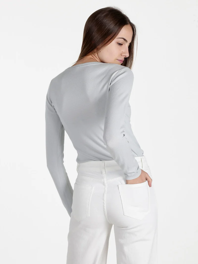 Pullover girocollo da donna in maglia - perla