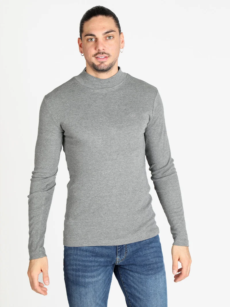 T-shirt manica lunga a lupetto da uomo - grigio