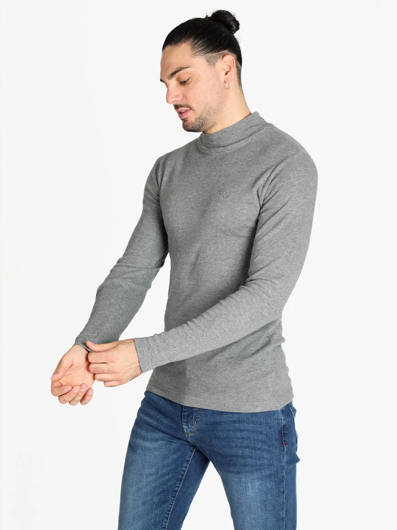 T-shirt manica lunga a lupetto da uomo - grigio