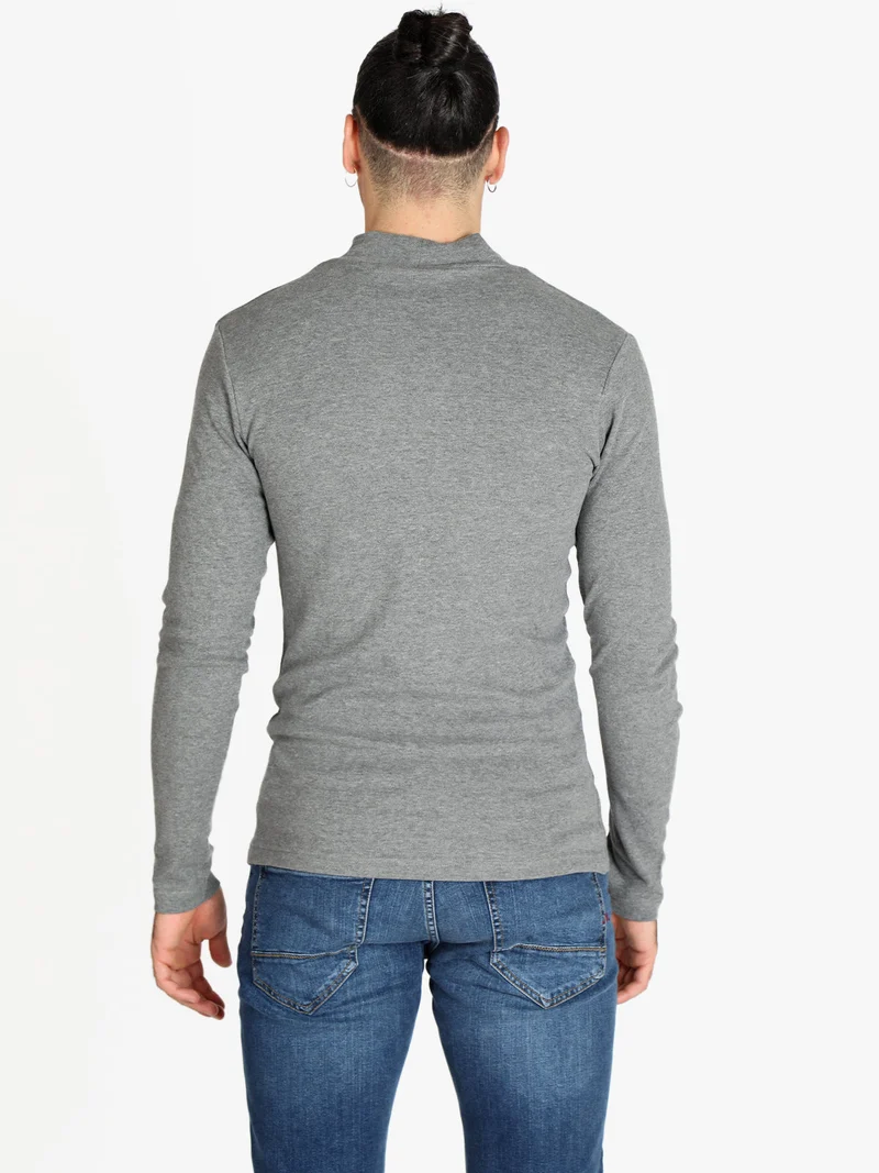 T-shirt manica lunga a lupetto da uomo - grigio