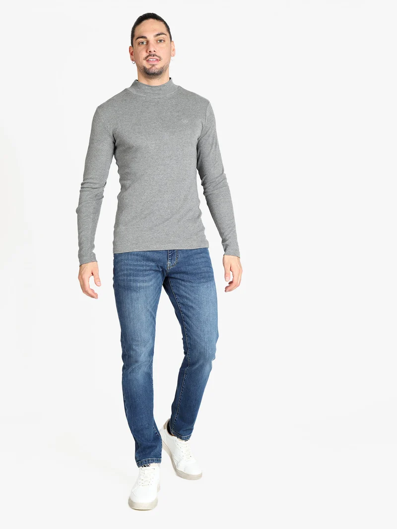 T-shirt manica lunga a lupetto da uomo - grigio