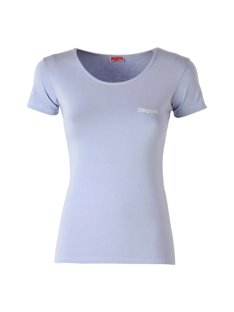 T-shirt girocollo da donna in cotone bielastico - azzurro