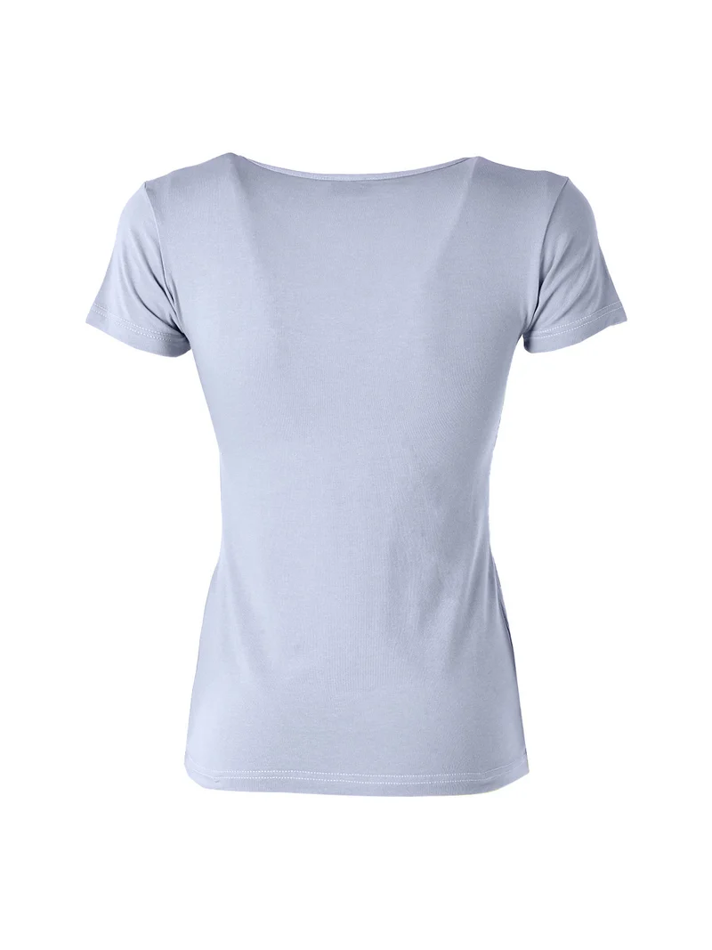 T-shirt girocollo da donna in cotone bielastico - azzurro