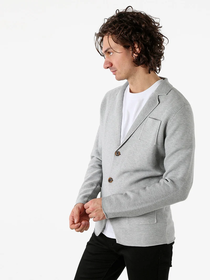 Blazer da uomo in maglia con bottoni - grigio