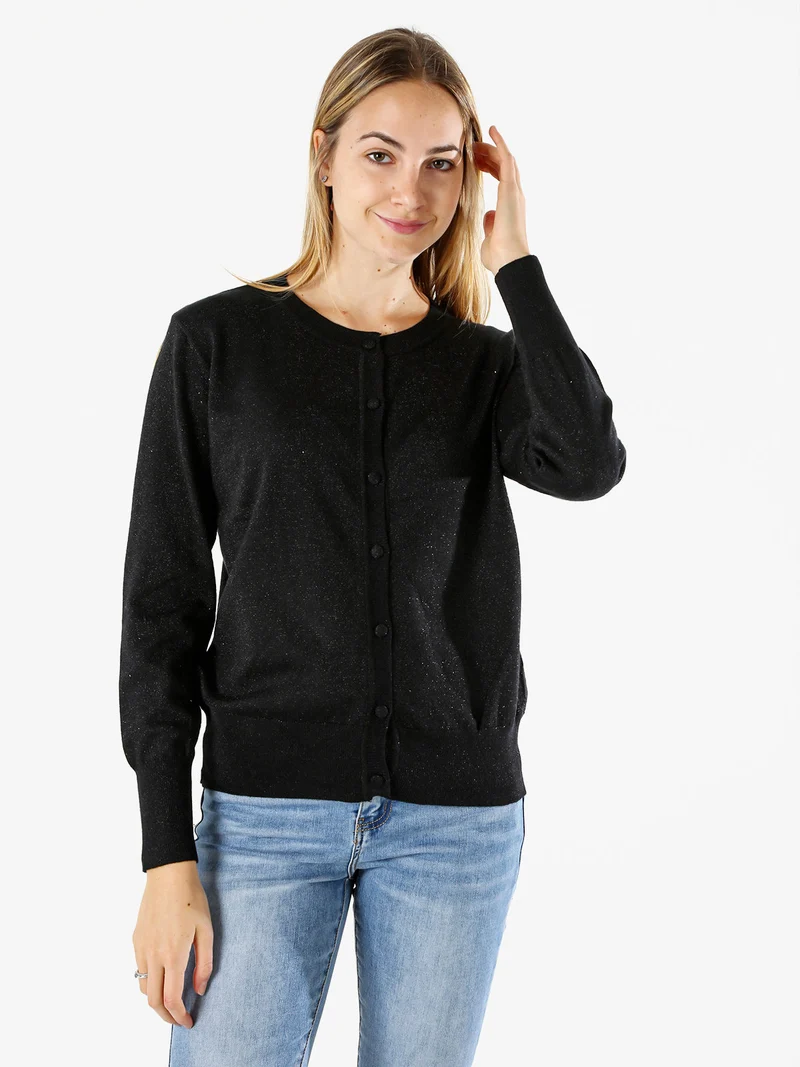 Cardigan donna lurex in maglia con bottoni - nero