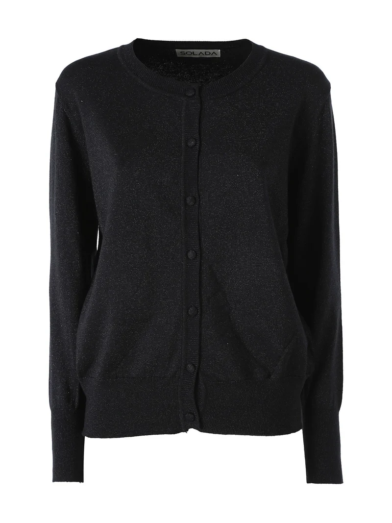 Cardigan donna lurex in maglia con bottoni - nero