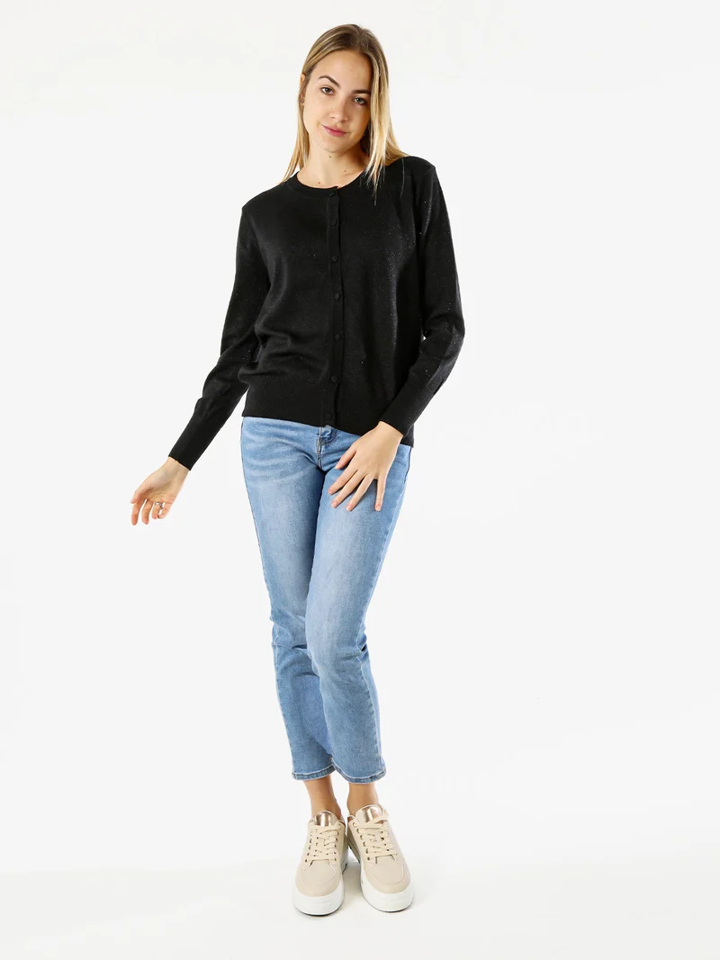 Cardigan donna lurex in maglia con bottoni - nero