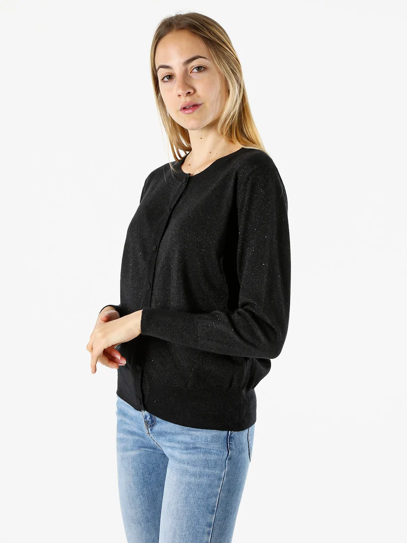 Cardigan donna lurex in maglia con bottoni - nero