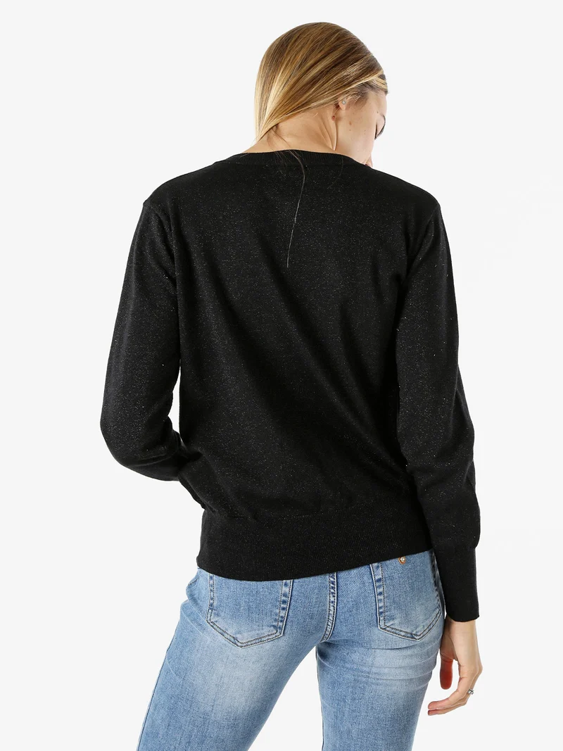 Cardigan donna lurex in maglia con bottoni - nero
