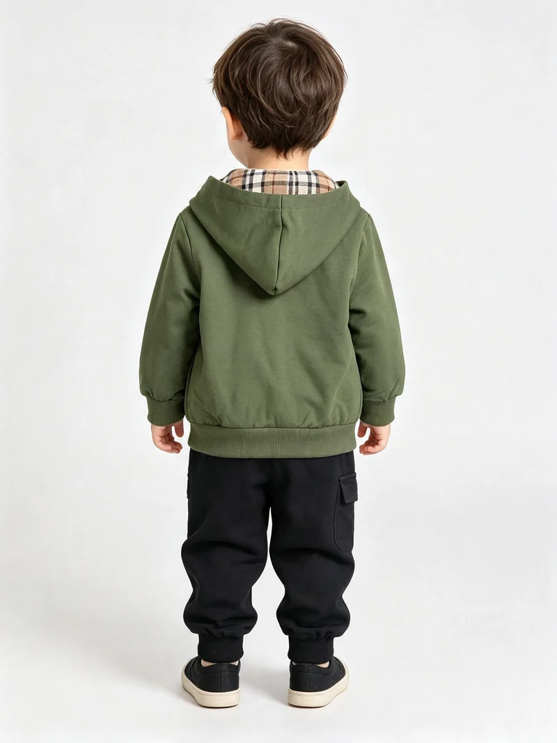 Completo 3 pezzi da neonato con cappuccio e zip - verde