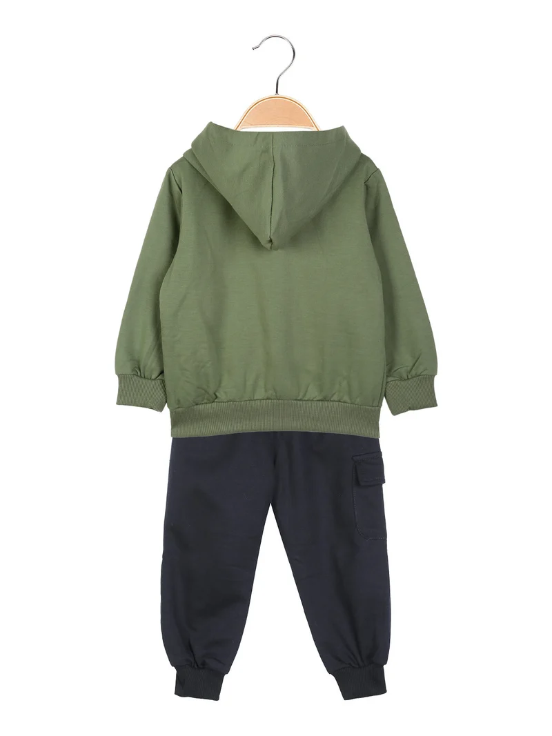 Completo 3 pezzi da neonato con cappuccio e zip - verde