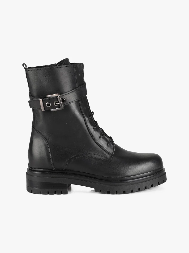 Anfibi donna in pelle con lacci e zip - nero