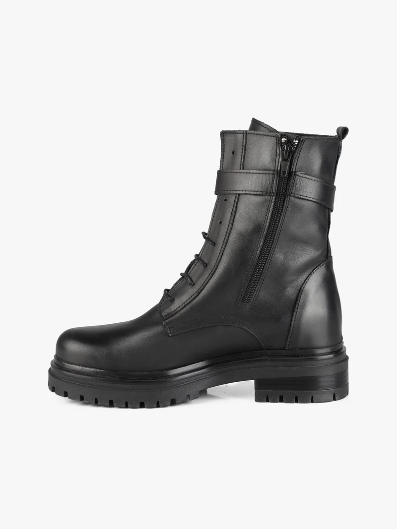 Anfibi donna in pelle con lacci e zip - nero